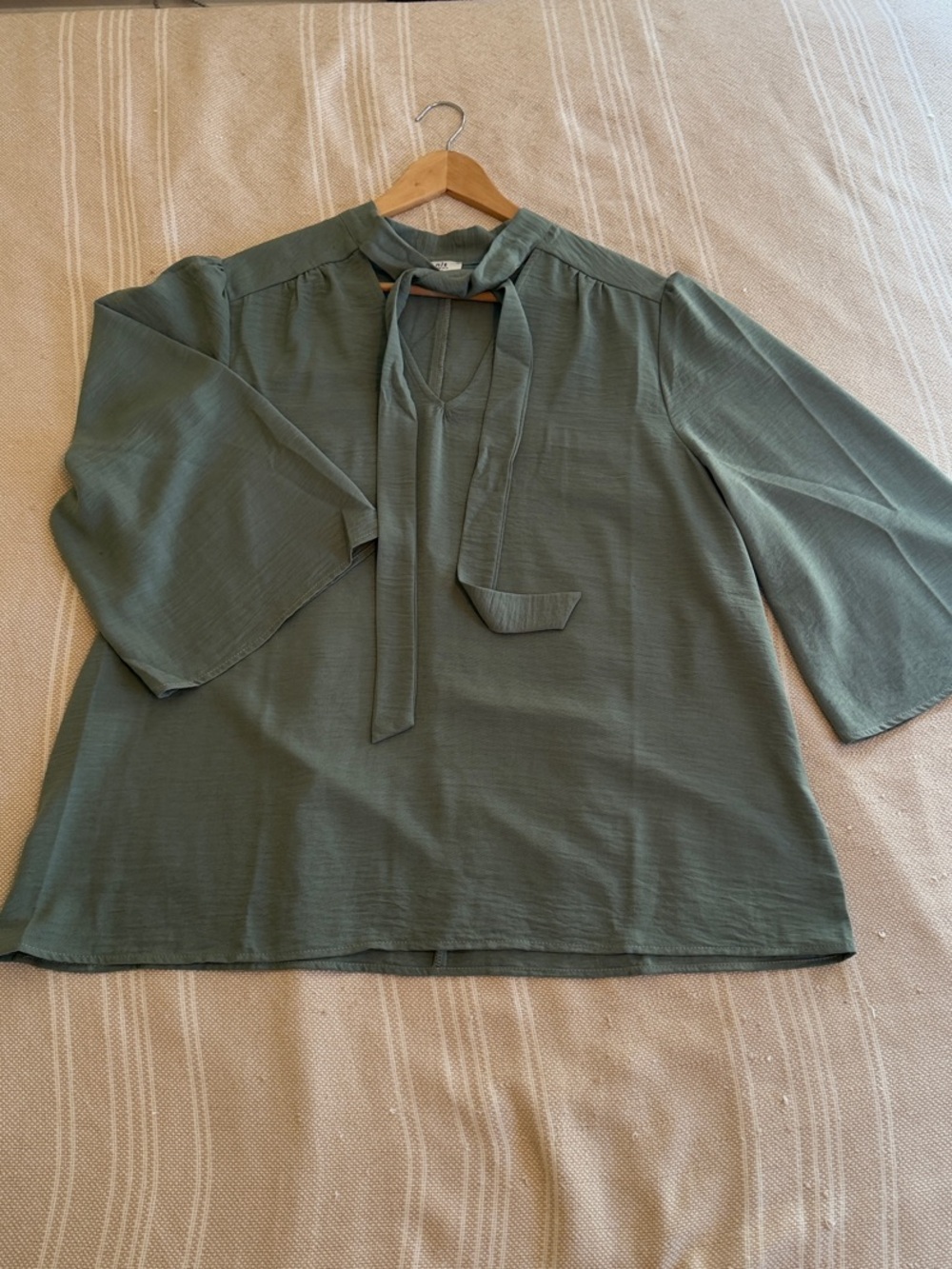 NLT Sage Tie-Neck Blouse with Flowing Sleeves